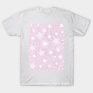 Sparkle Snowflake Pattern Design in Pastel Pink Background T-Shirt